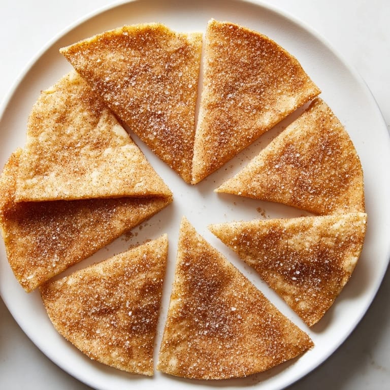 Lightly browned cinnamon sugar tortilla chips, perfect for dipping in fruit salsa.