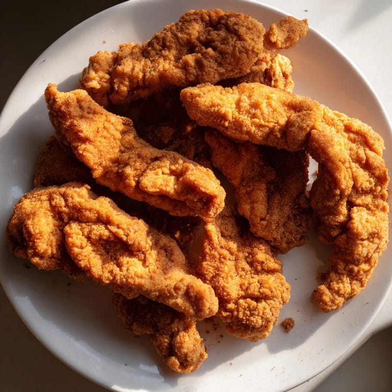 Crispy buttermilk fried chicken tenders, shown piled high, promising a satisfyingly crunchy and juicy bite.