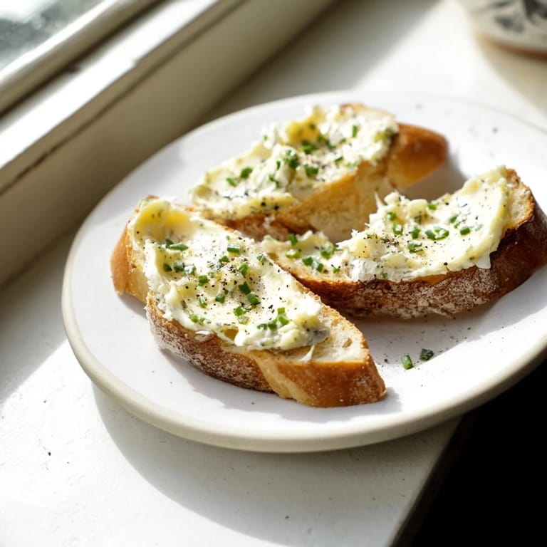 Crostini with vodka butter spread garnished with cracked pepper, served on a white plate for a cocktail party.