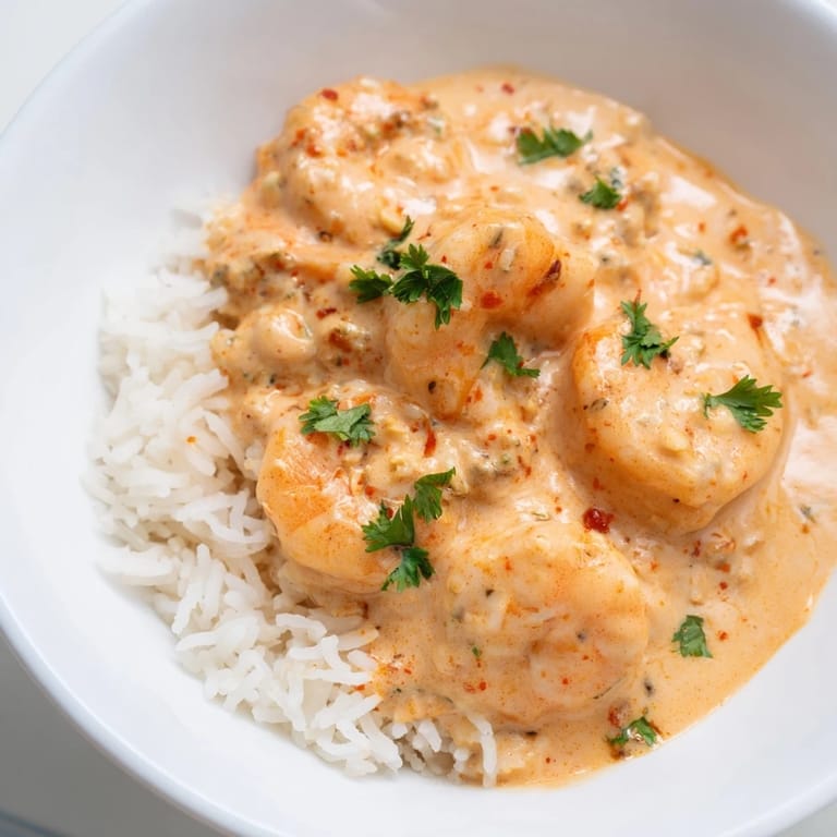 A comforting bowl of creamy Cajun shrimp and jasmine rice, perfect for an easy weeknight dinner.