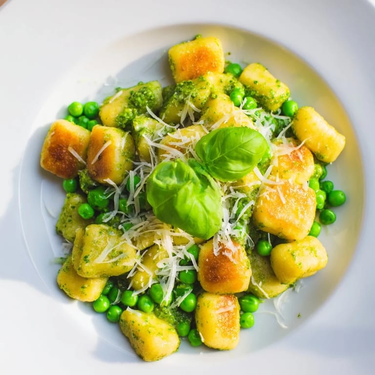 Crispy gnocchi, sweet peas, and aromatic pesto create a colorful, easy weeknight skillet meal.