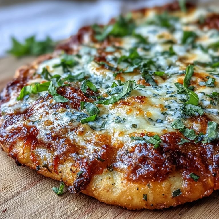 Fresh basil leaves and a drizzle of olive oil finish crispy Garlic Naan Margherita Pizzas, perfect for a quick dinner.