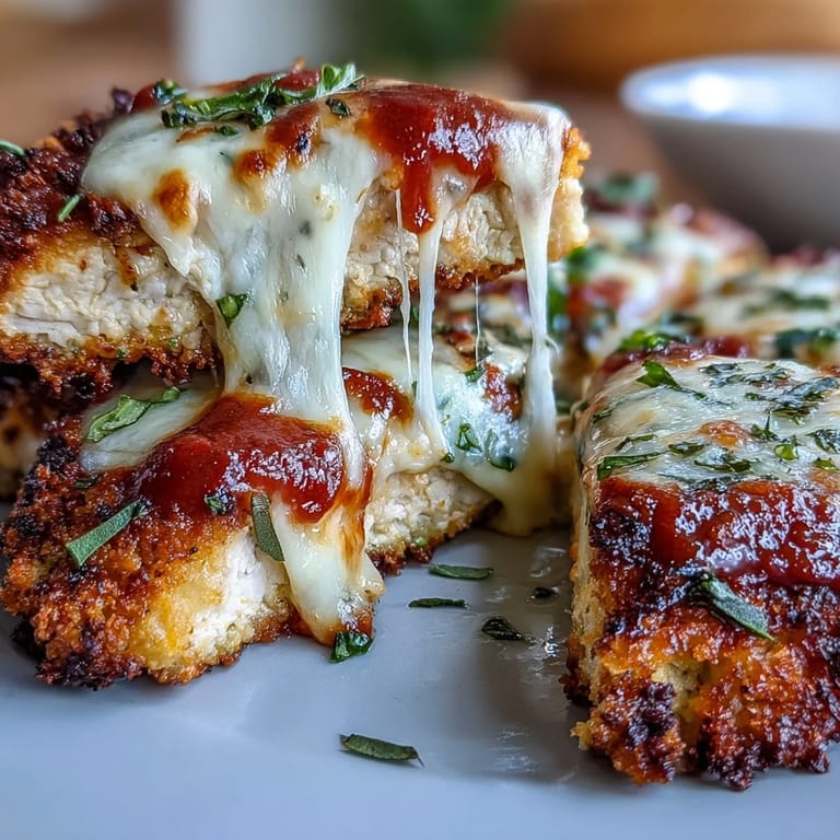 Juicy almond-crusted chicken breasts baked with marinara and mozzarella, served alongside a simple green salad.