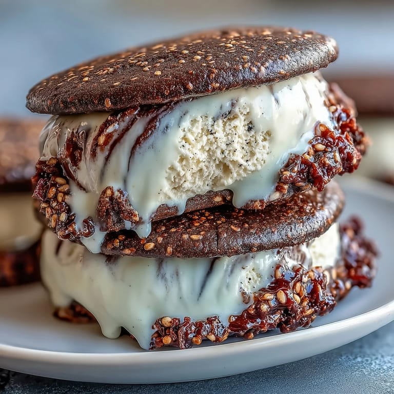 2. Indulge in this rich and nutty black sesame ice cream sandwich, with velvety ice cream nestled between homemade black sesame cookies.  