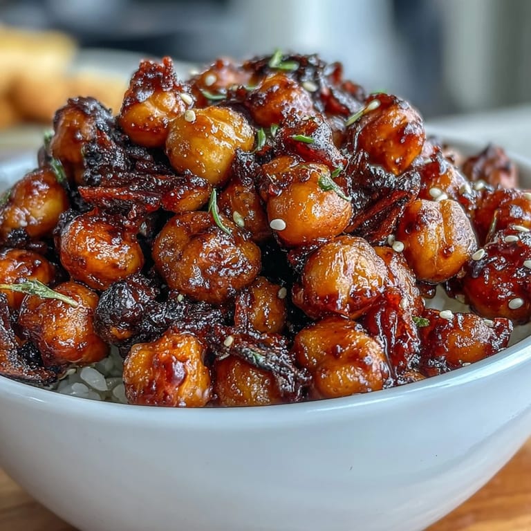 Golden roasted chickpeas tossed in bold chili-garlic sauce, served with fluffy jasmine rice for a satisfying meal.  