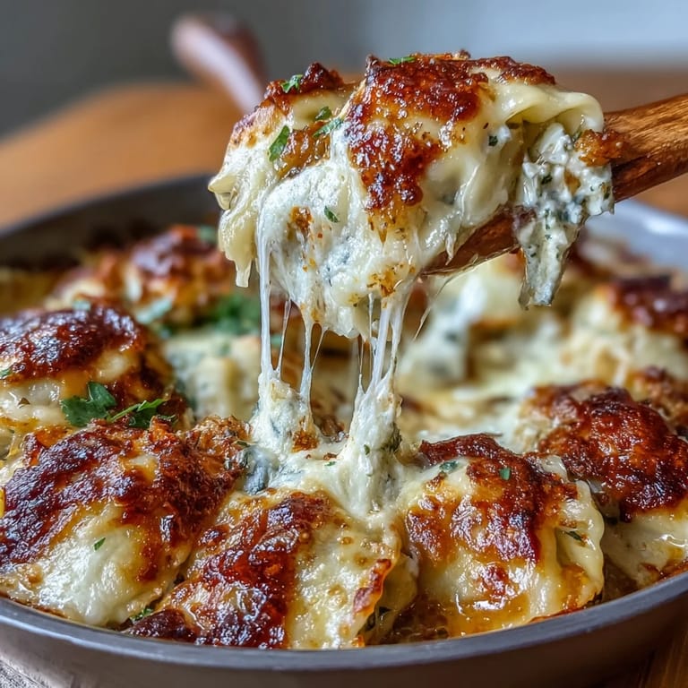 Hearty ground turkey, cabbage, and dumpling wrappers baked in a skillet with rich marinara and melted cheese for a fusion family dinner.