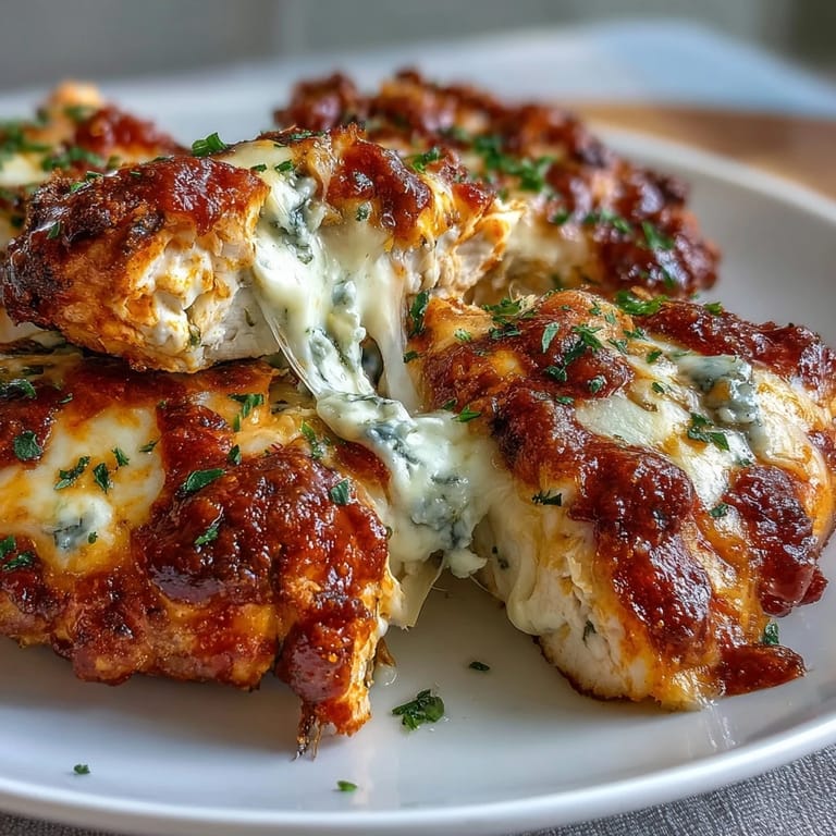 High-protein buffalo chicken dip made with cottage cheese, served hot with celery sticks and tortilla chips.  