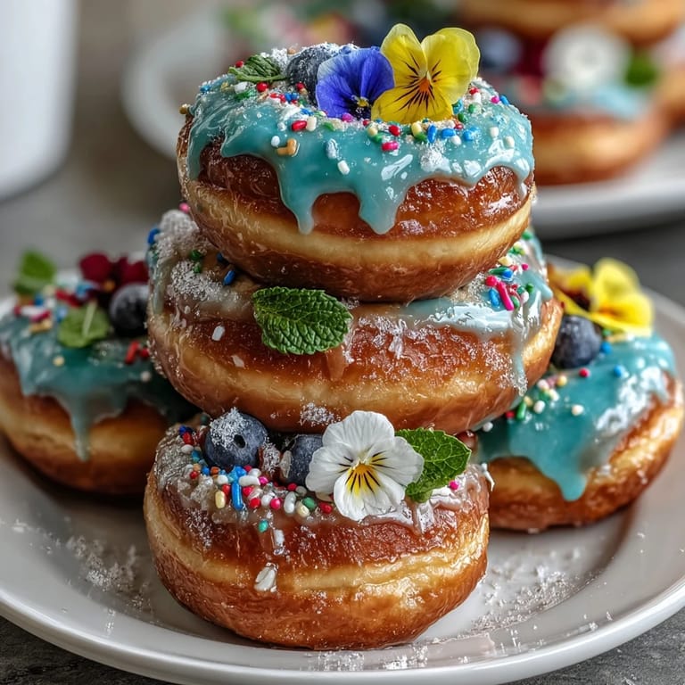 Charming Baby in Bloom Mini Donut Tower with pastel icing and delicate edible blooms, ideal for spring celebrations or baby showers.