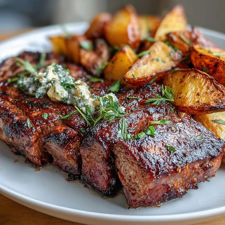 Flavorful steak bites and crispy potatoes are coated in rich garlic butter with fresh thyme, lemon zest, and a hint of spice.