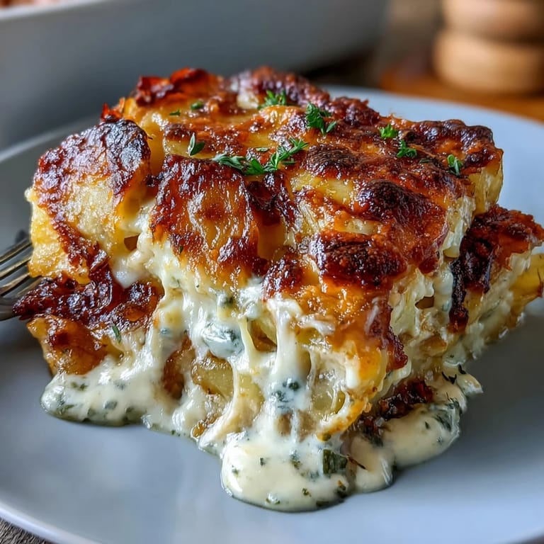 Classic French Au Gratin Potatoes with nutmeg-scented cream sauce and a crispy, golden cheese topping.