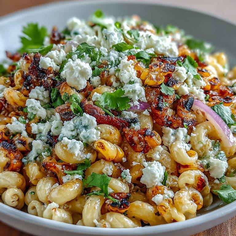 Mexican street corn-inspired pasta salad with smoky paprika, fresh cilantro, and a creamy yogurt-sour cream sauce.