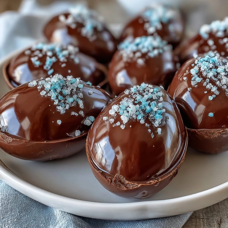 A selection of decorated homemade peanut butter Easter eggs presented on a platter.