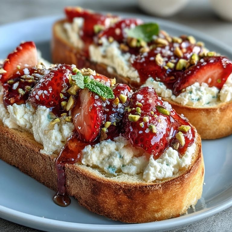 Decadent strawberry honey ricotta toast, a perfect sweet and savory breakfast treat.