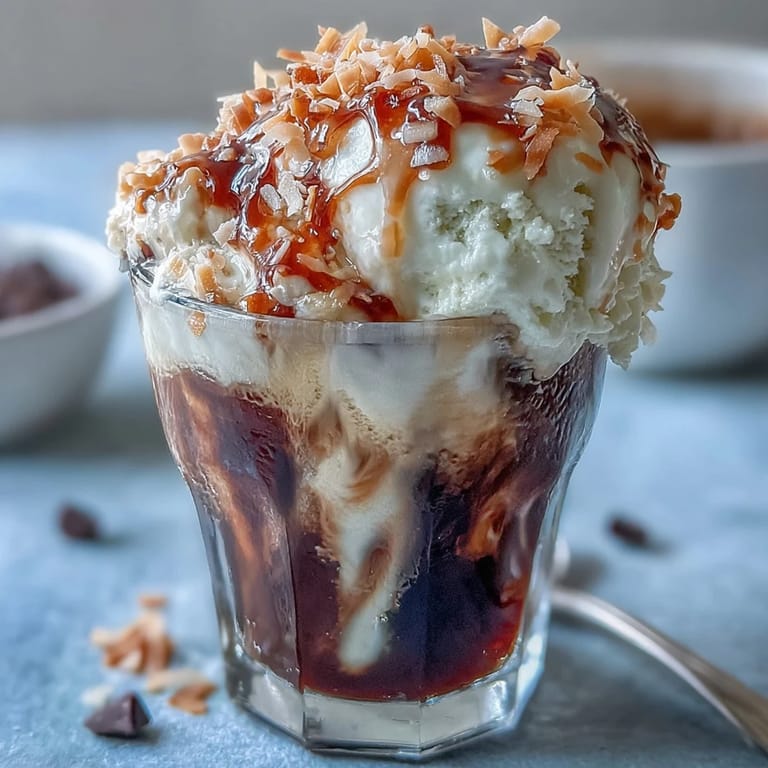 Summer-ready coconut cold brew float, a tropical coffee ice cream dream.