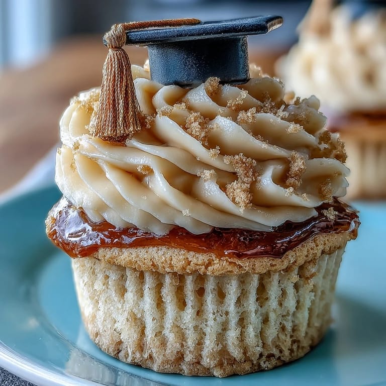 Festive Graduation Cupcakes feature rich vanilla, creamy frosting, and edible caps.
