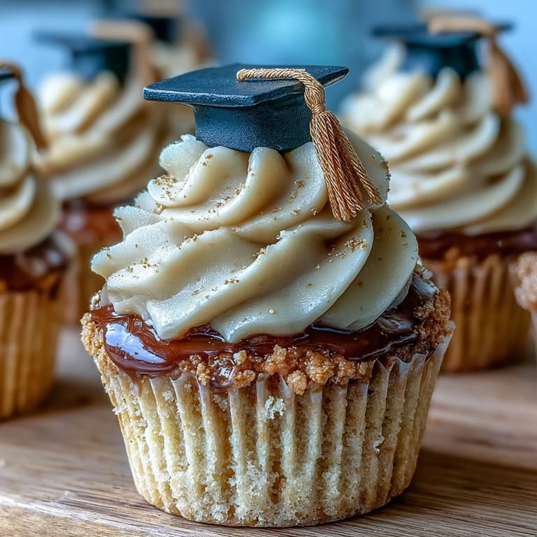 Sweet vanilla Graduation Cupcakes ready for celebrating with decorative edible caps.