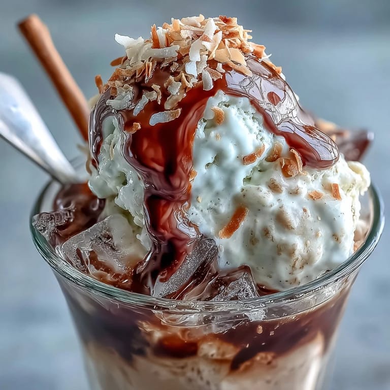 Irresistible coconut cold brew float, a cool, sweet coffee dessert treat.