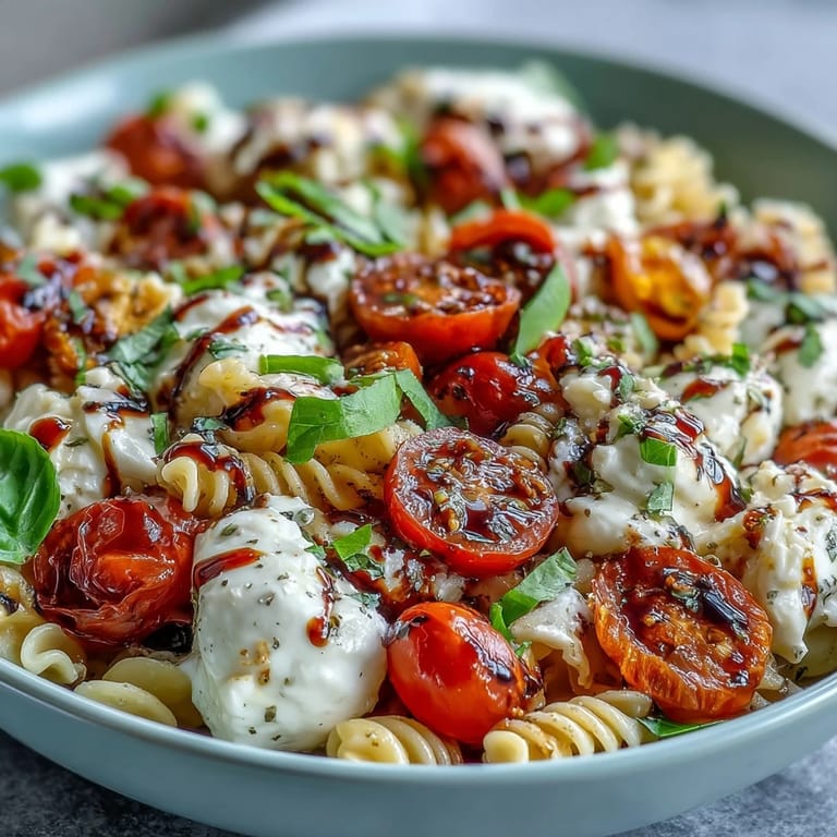 Enjoy easy Summer Caprese Pasta with burrata pools and bright, zesty tomatoes.