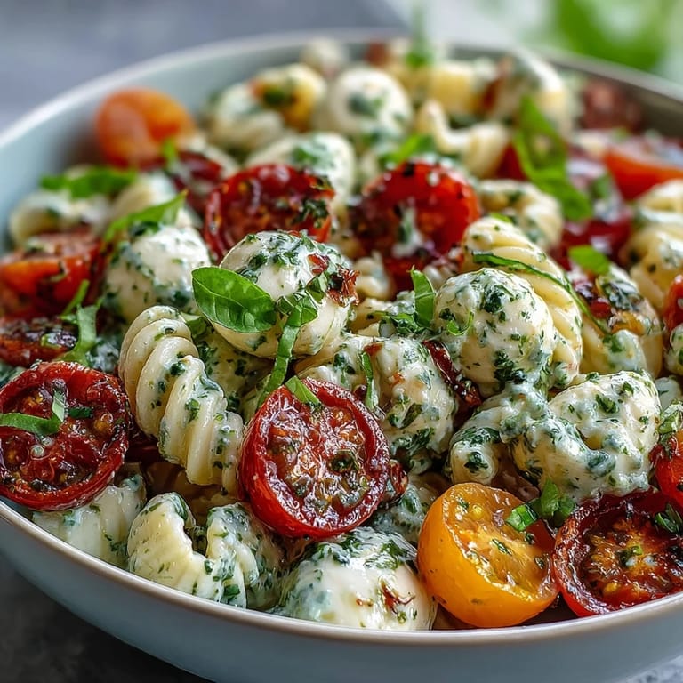 A colorful bowl of Caprese Pasta Salad, perfect for light summer lunches.