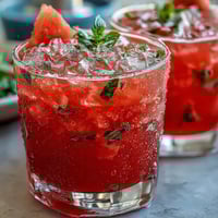 Refreshing watermelon mint lemonade in a glass with ice and mint garnish.
