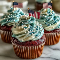 Star-Spangled Banner Cupcakes showcase festive red, white, and blue swirls.
